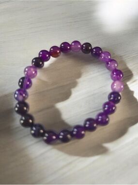 Classic Purple Agate Beaded Stretch 8mm Bracelet for Women